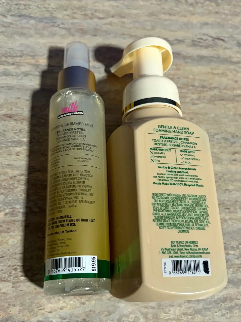 Bath & Body Works Milk Cinnamon Sugar Pretzel Cookie Soap & Diamond Shimmer Mist